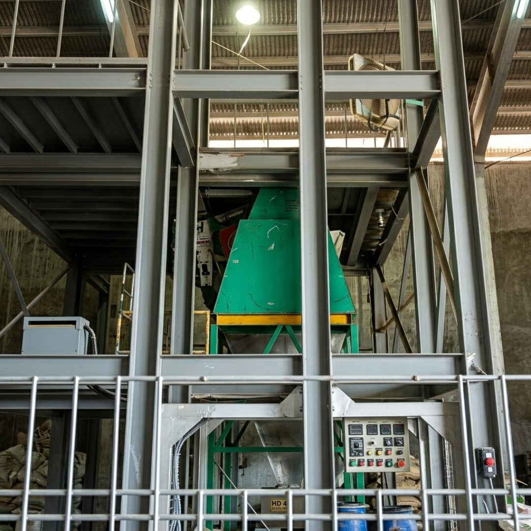 Structural steel and process equipment installed for the premix plant construction project.