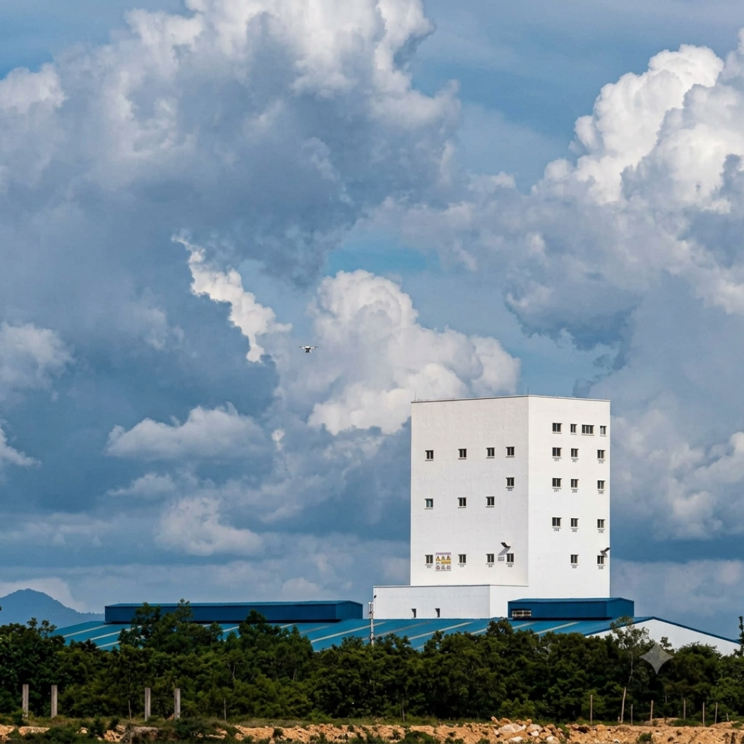 Exterior completed view of the 30 MT/hr livestock feed mill design and construction project.